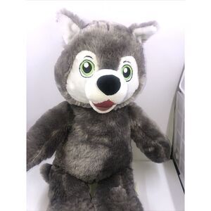 Build A Bear Wiley the Wolf Plush 15" Great Wolf Lodge Grey Green Eyes